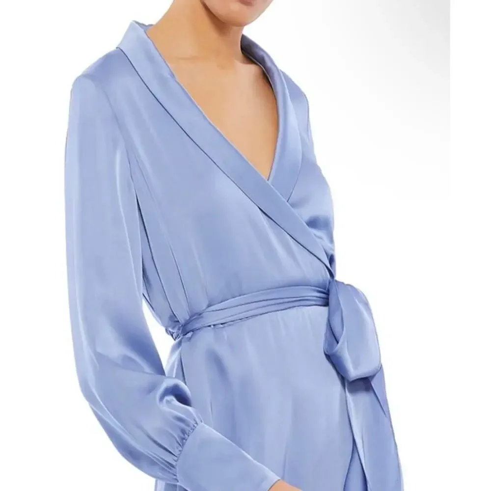 MAC DUGGAL 12506 cocktail wrap periwinkle blue dress long sleeve sz 2 - Picture 3 of 8